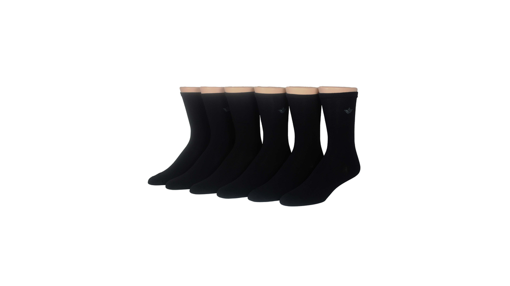 Flat Knit Crew Socks with Embroidery, 6 Pack