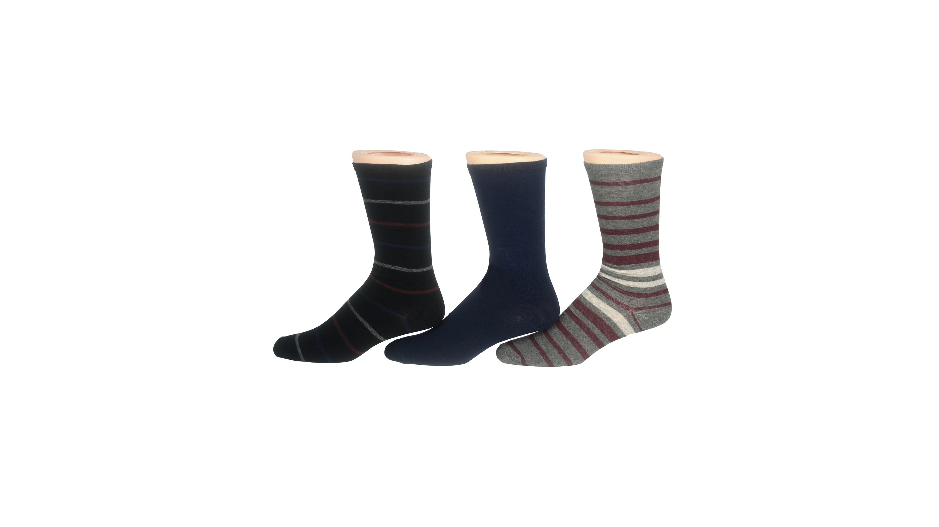 Flat Knit Crew Socks with Pattern, 3 Pack