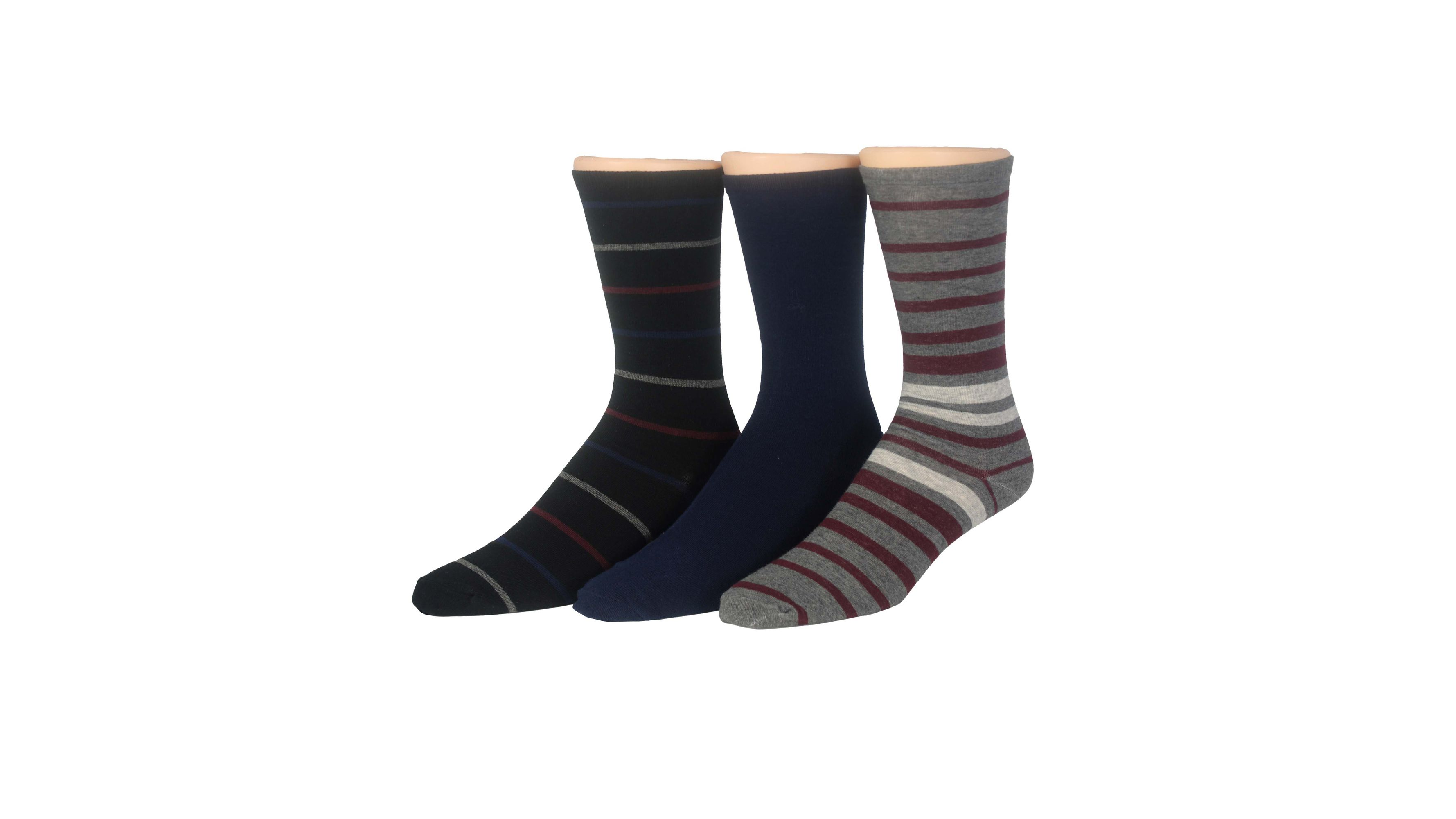 Flat Knit Crew Socks with Pattern, 3 Pack