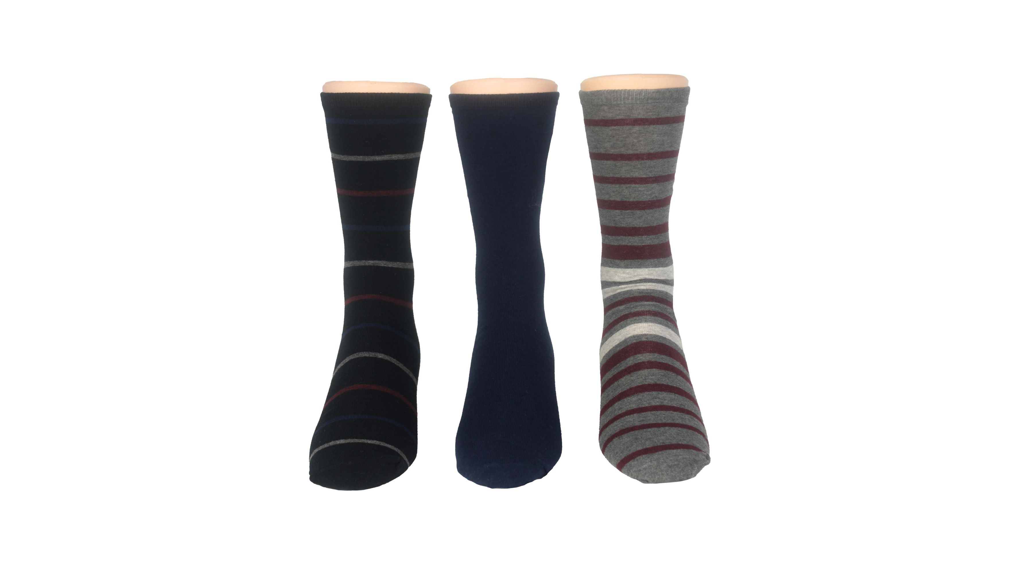 Flat Knit Crew Socks with Pattern, 3 Pack