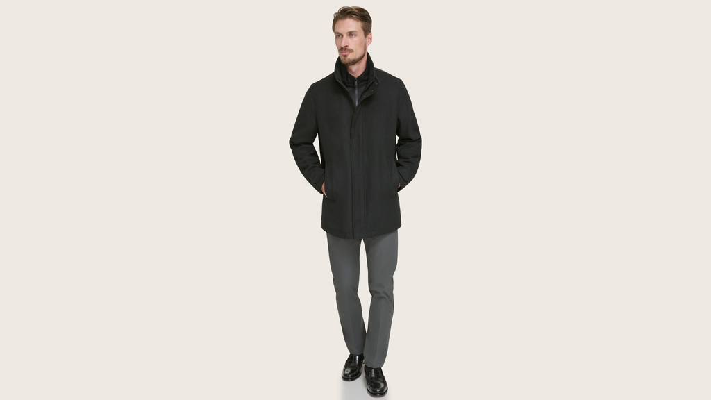 Wool Blend Walking Coat w/ Bib