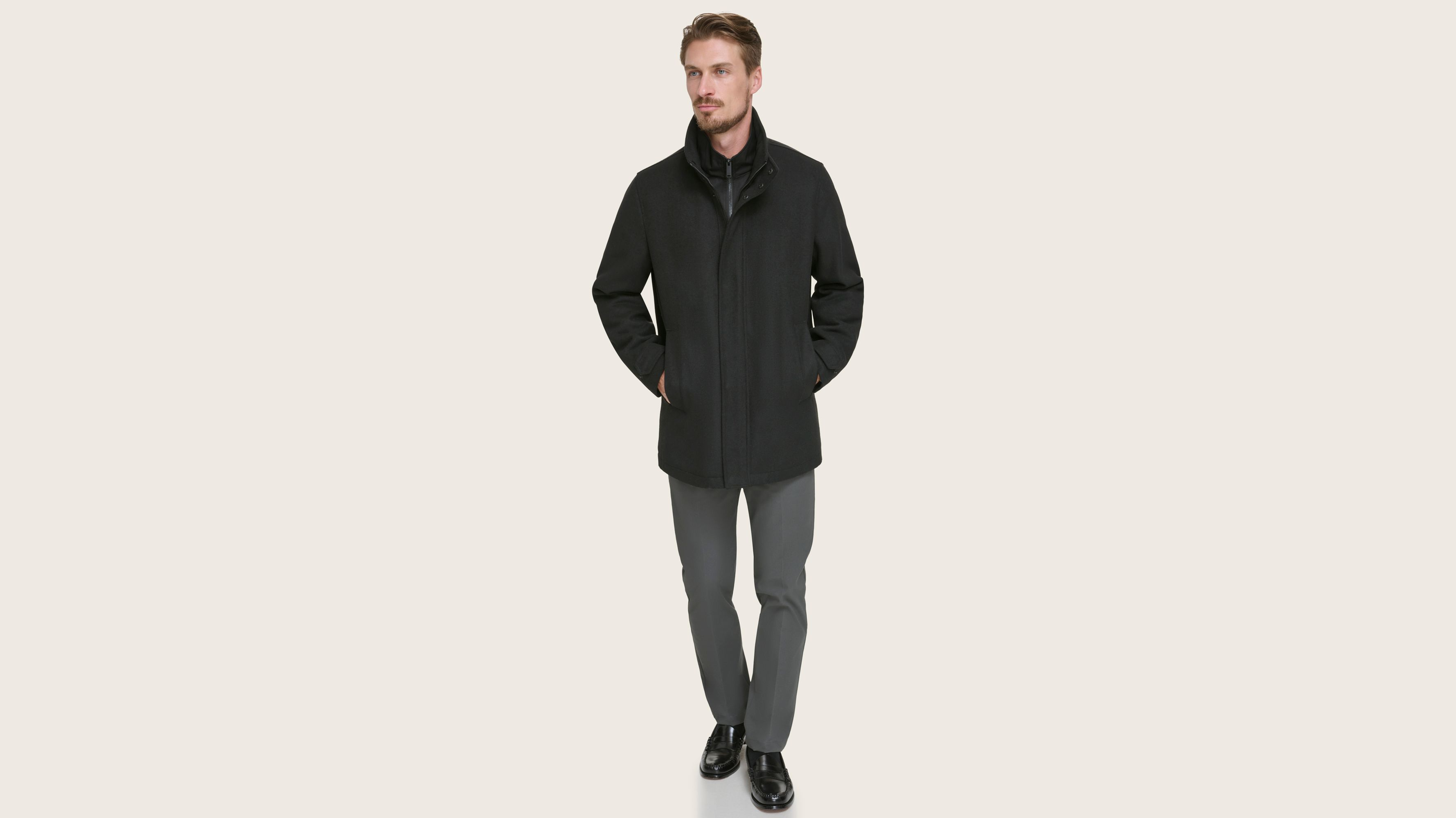 Wool Blend Walking Coat w/ Bib