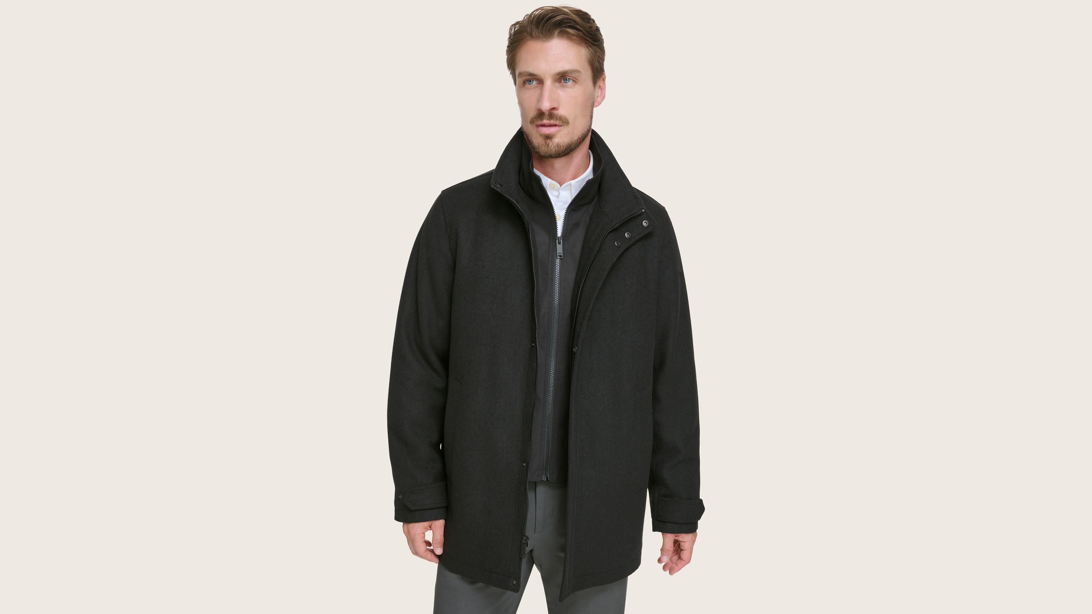Wool Blend Walking Coat w/ Bib