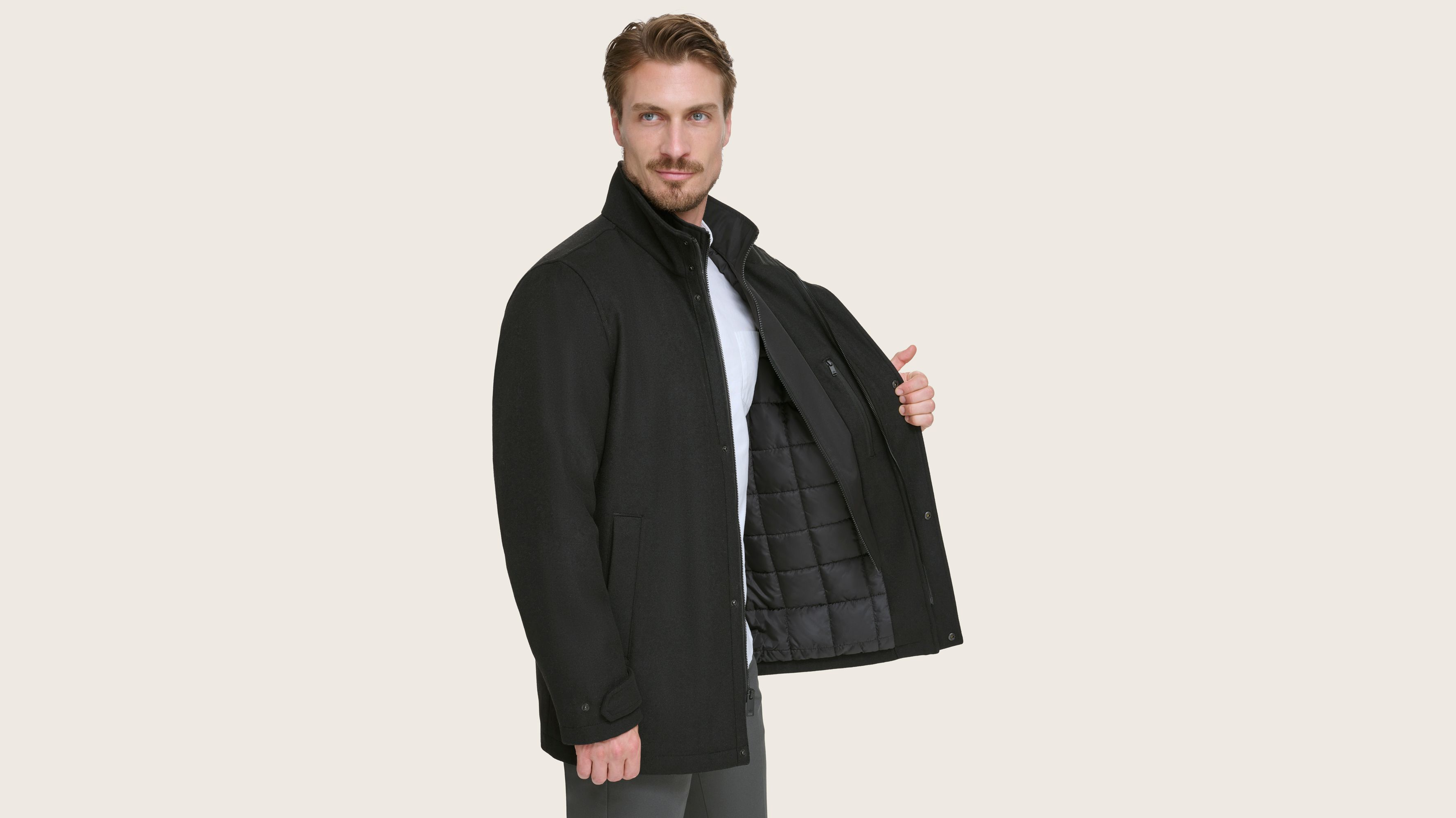Wool Blend Walking Coat w/ Bib