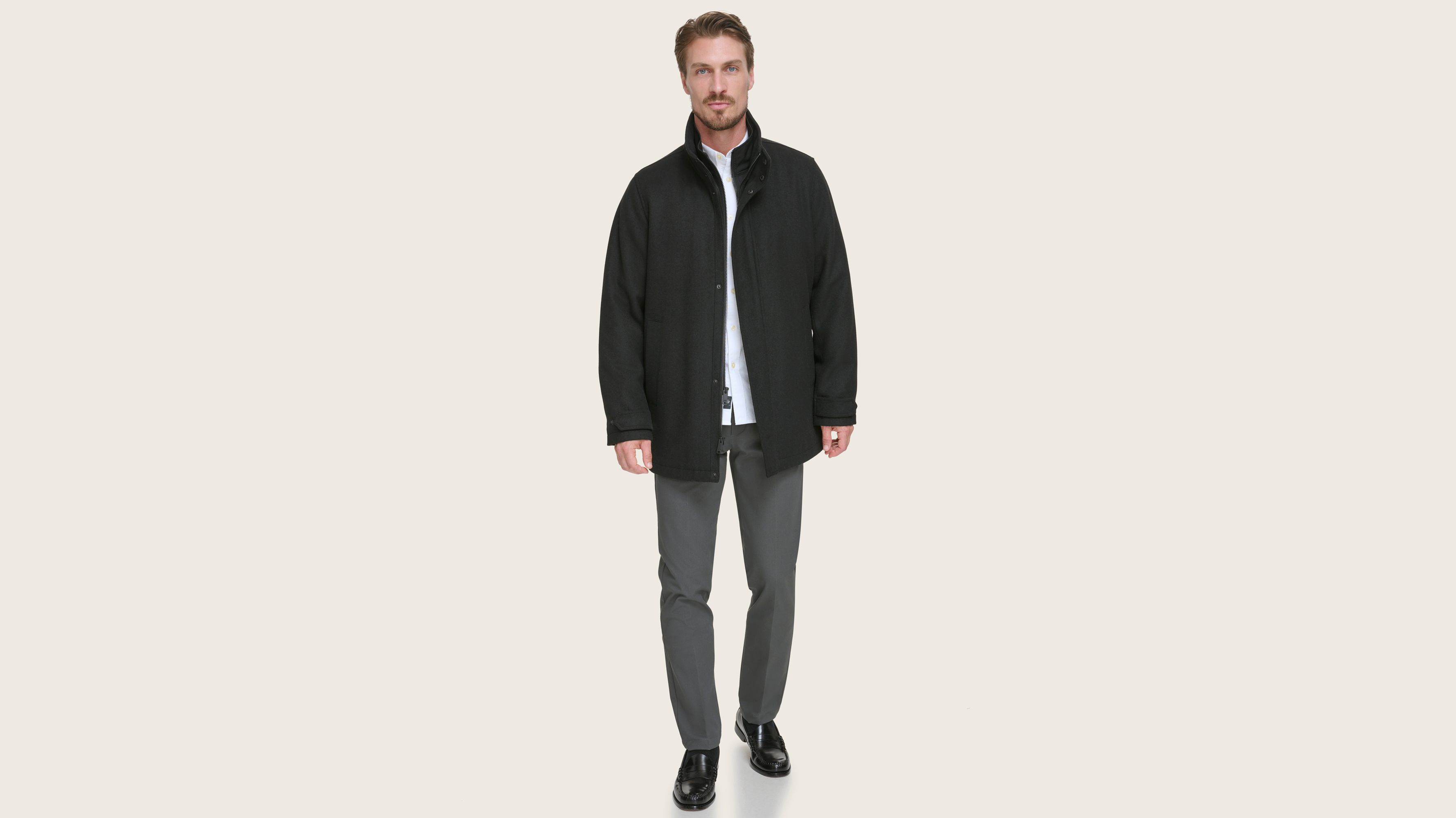 Wool Blend Walking Coat w/ Bib