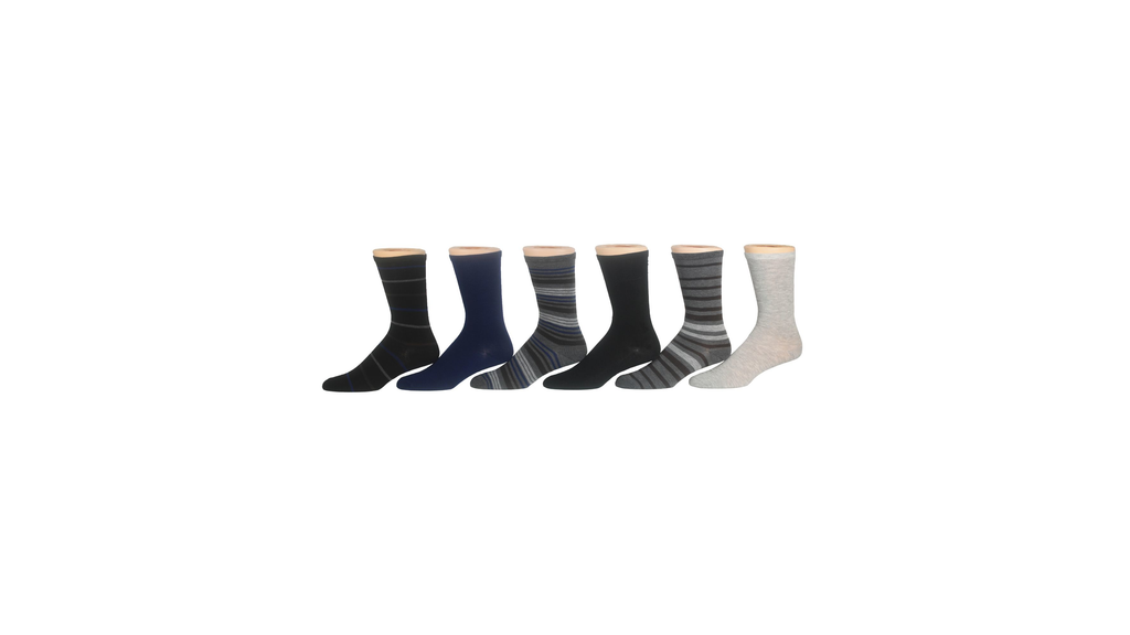 Flat Knit Crew Socks with Embroidery, 6 Pack