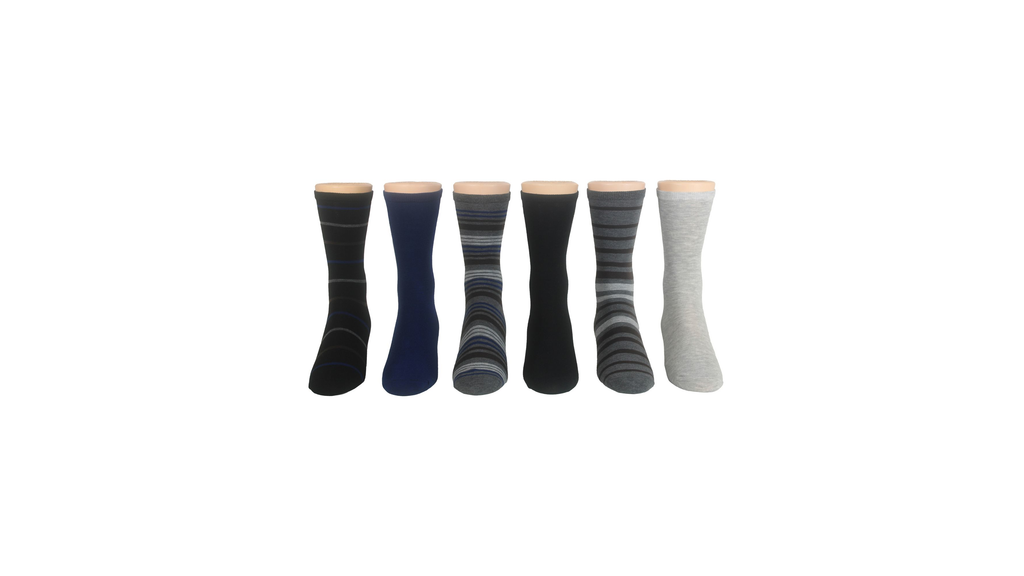 Flat Knit Crew Socks with Embroidery, 6 Pack