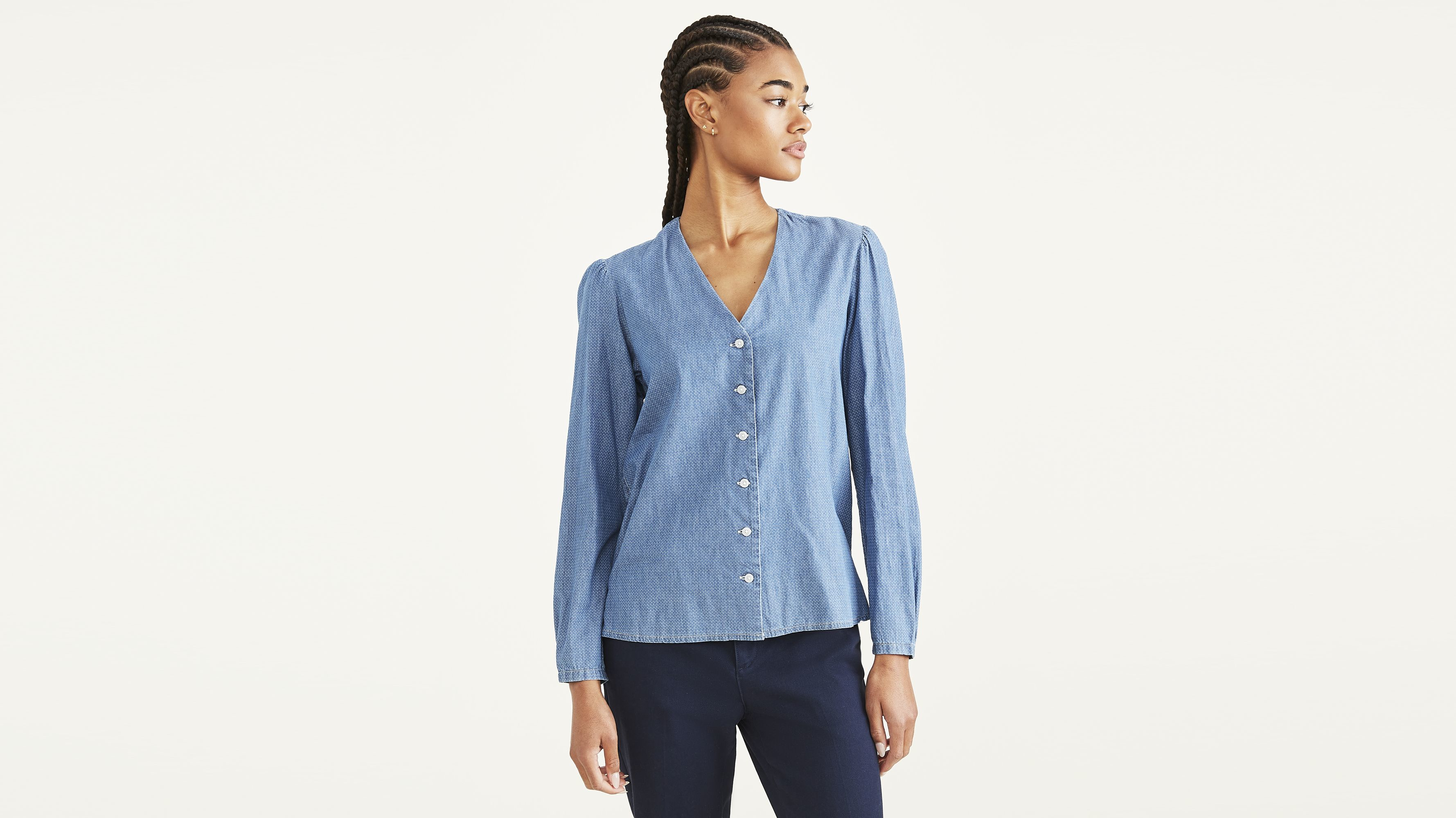 Woven V-Neck Shirt, Regular Fit
