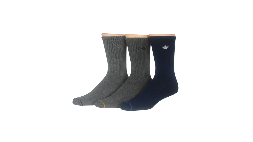 1/2 Cushion Crew Sock with Embrodiery, 3 Pack